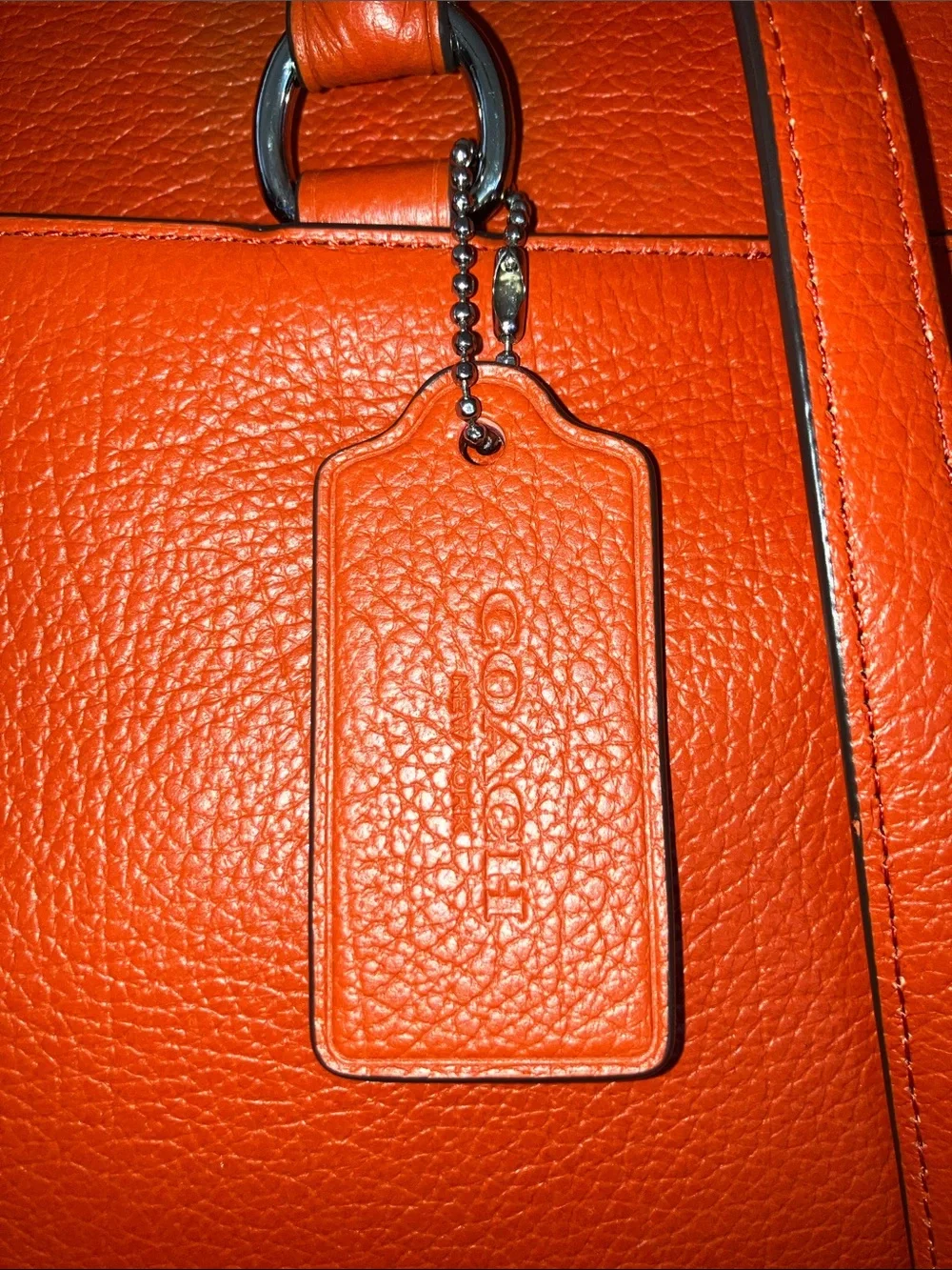 Coach Mercer Coral Red Pebbled Leather Satchel w/Crossbody Strap silver hardware